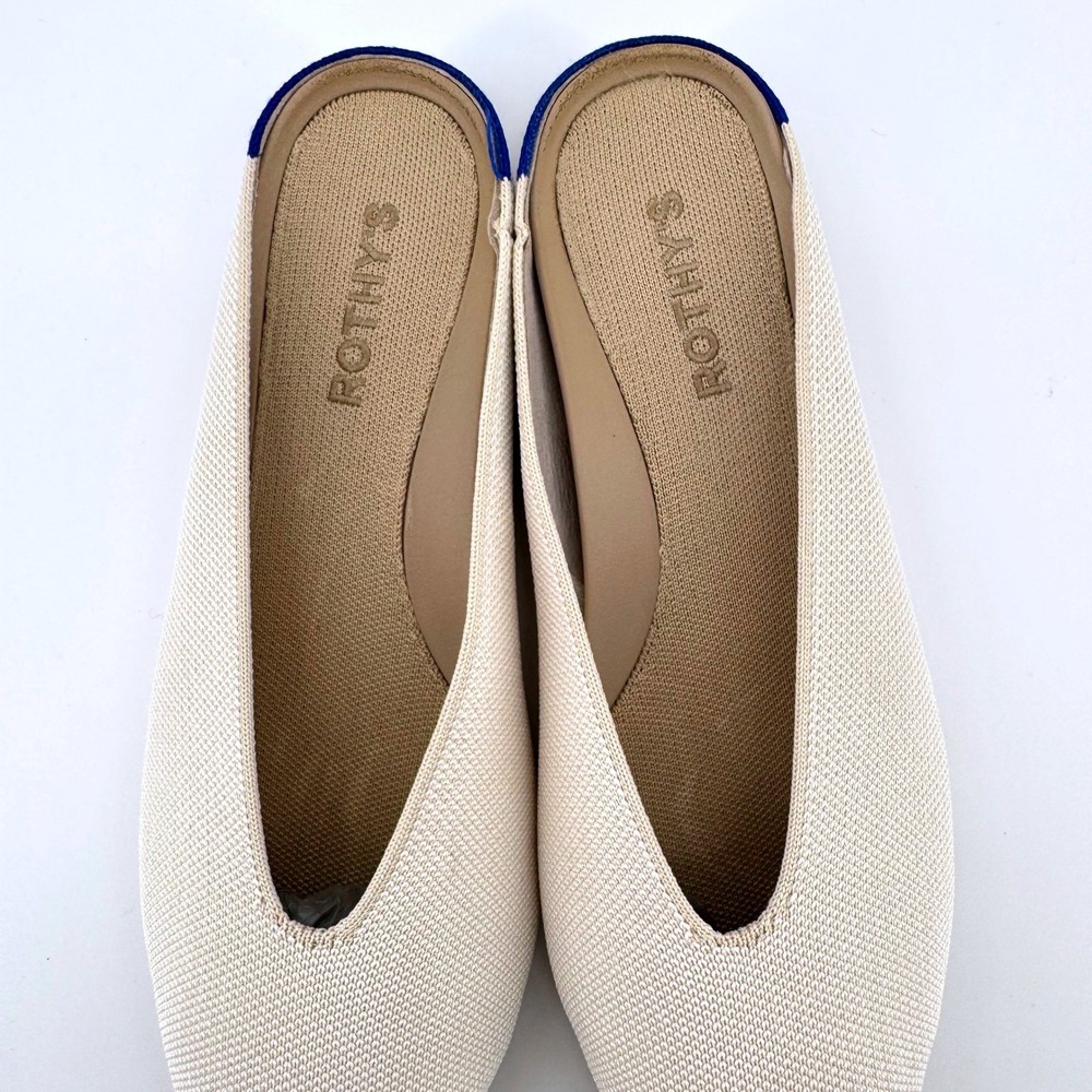 Rothy's The Point Mule Sz 9 Sandstone Cream Knit Pointed Toe Tortoise Sole Flat - Picture 9 of 9